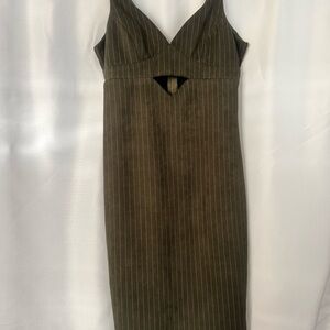 French Kyss Olive Pinstripe Midi Dress